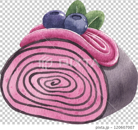blueberry crape cake roll, hand-drawn watercolor illustration 120607007