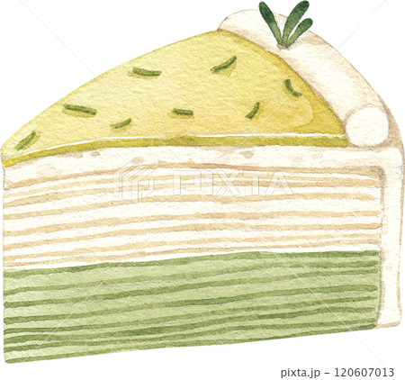 lemon crepe cake, hand-drawn watercolor illustration 120607013