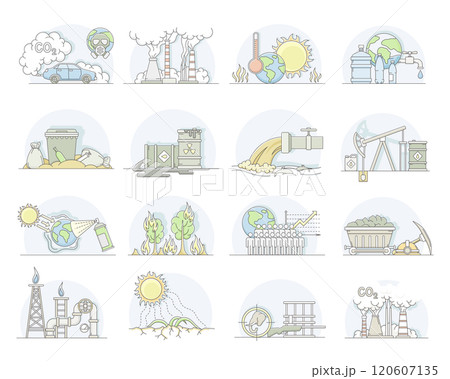 Natural Land Resources Line Icon and Object Vector Set 120607135