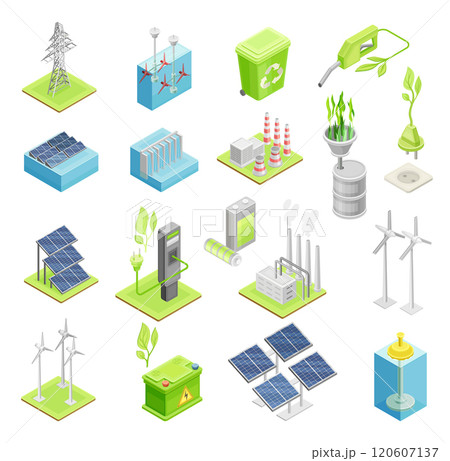 Renewable Energy and Green Power Isometric Vector Set 120607137