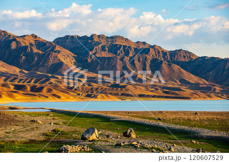 Amazing nature of the Tien Shan foothills and the Bartogay reservoir in the Almaty region of Kazakhstan, picturesque nature of Central Asia. 120607529