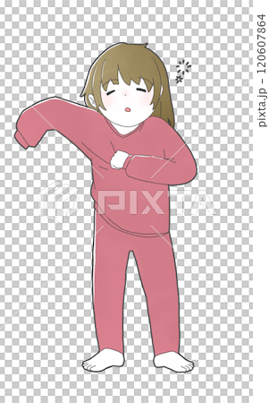 一個女孩睡眼惺忪地換衣服 一個女孩睡眼惺忪地換衣服 120607864
