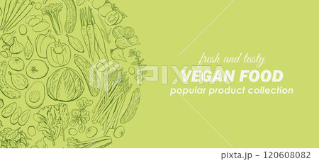 Vegetables Food Top View Green Background. Organic Food Vector Banner Vegetables Food Top View Green Background. Organic Food Vector Banner 120608082