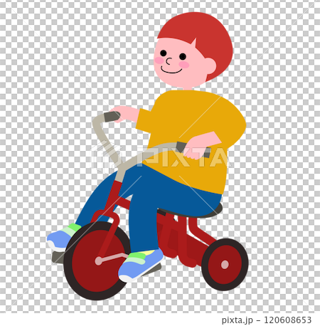 Vector illustration of a little boy playing on a tricycle 120608653