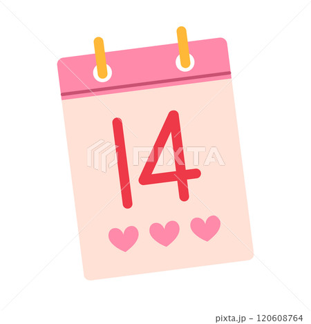 Valentines day calendar with a hearts. February 14 tear-off calendar. Flat vector isolated illustration Valentines day calendar with a hearts. February 14 tear-off calendar. Flat vector isolated illustration 120608764