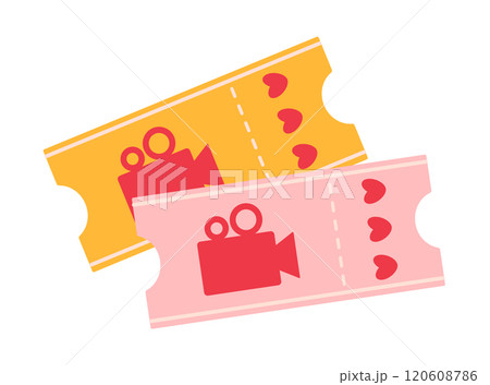 Cinema tickets for date night for Valentines day. Flat vector isolated illustration 120608786