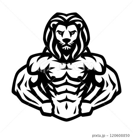 Bodybuilder with a lion head. 120608850