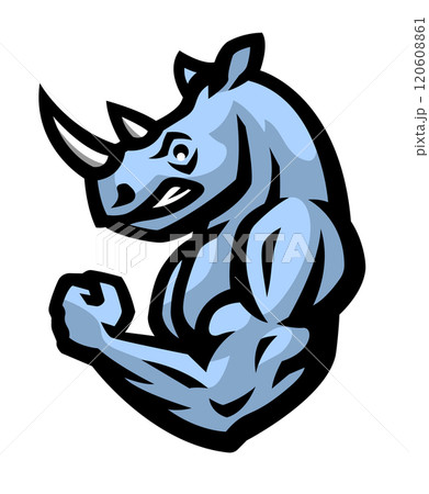 Bodybuilder with a rhinoceros head. 120608861