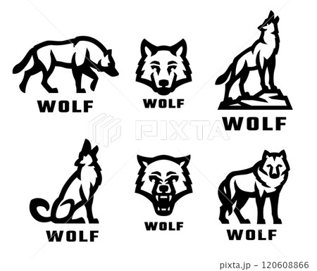 A set of wolf logos. 120608866