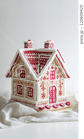 Scandinavian style gingerbread house for christmas decoration and holiday celebration 120609420