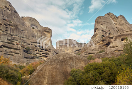 Mountain caves in Meteora, Greece 120610196