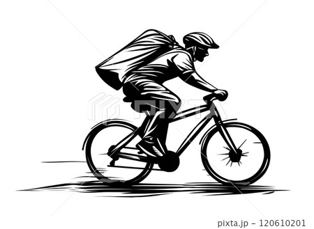 cyclist on a bicycle or delivery man on white cyclist on a bicycle or delivery man on white 120610201