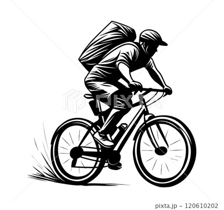 cyclist on a bicycle or delivery man on white cyclist on a bicycle or delivery man on white 120610202