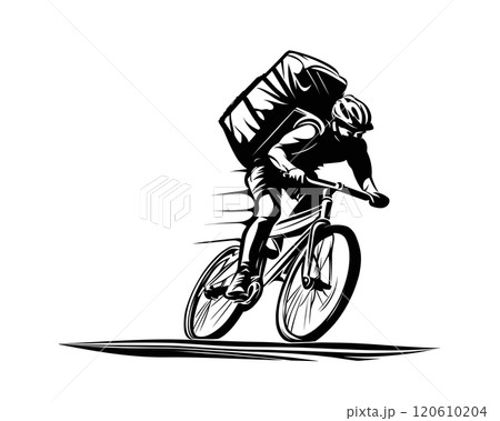 cyclist on a bicycle or delivery man on white 120610204