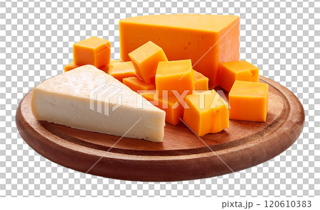 Gourmet Cheese Assortment on a Wooden Board 120610383