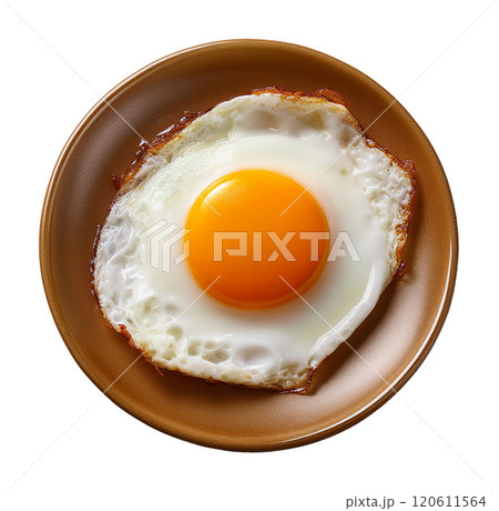 Perfectly Cooked Sunny Side Up Egg on a Brown Plate 120611564