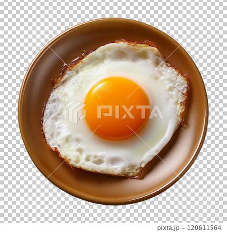 Perfectly Cooked Sunny Side Up Egg on a Brown Plate 120611564