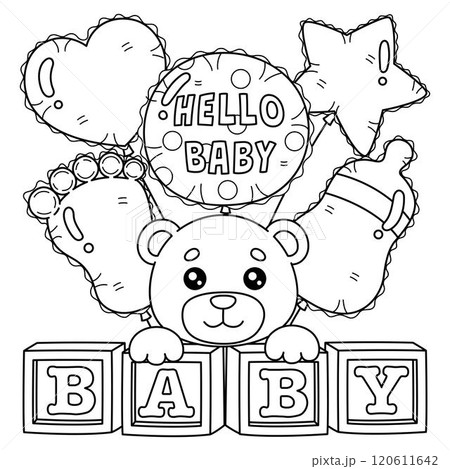 Baby Shower Balloon Decoration Isolated Coloring  120611642