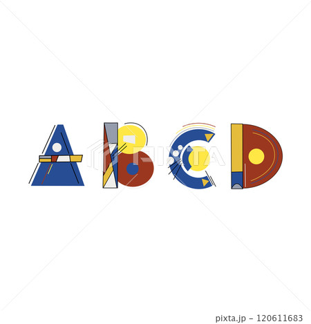 ABCD alphabet letters in Kandinsky style for your design, vector image. ABCD alphabet letters in Kandinsky style for your design, vector image. 120611683