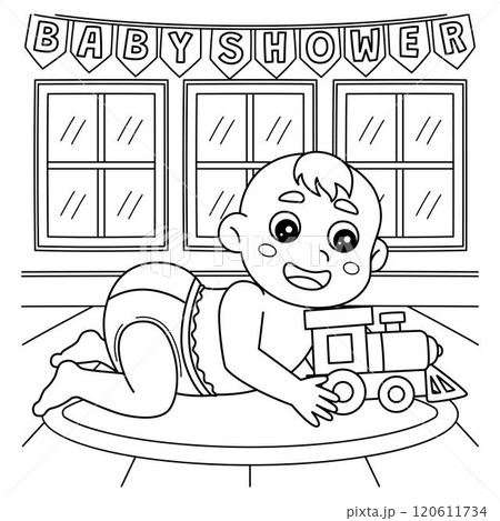 Baby Shower Baby Boy Playing with Toys Coloring  120611734