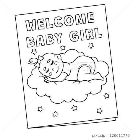 Baby Shower Welcome Baby Girl Isolated Coloring 120611776