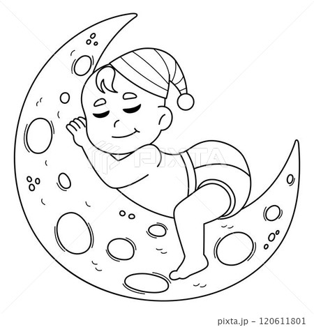 Baby Shower Baby Sleeping on the Moon Isolated  120611801