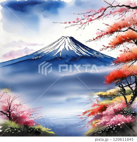 水彩画風富士山の風景イラストのイラスト素材 [120611845] - PIXTA