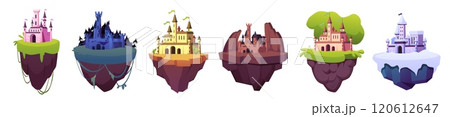 Floating castles on islands vector set 120612647
