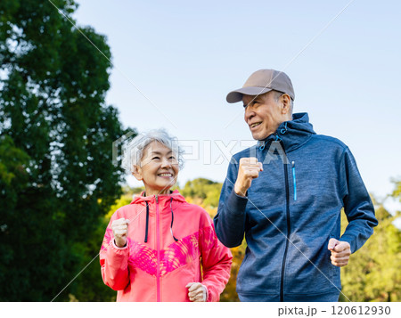 公園で運動するシニアカップル 公園で運動するシニアカップル 120612930