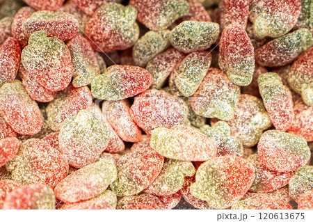 Assorted colorful gummy jelly candies. Top view. Jelly sweets. Assorted colorful gummy jelly candies. Top view. Jelly sweets. 120613675