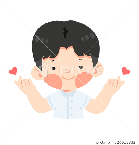 Kid boy make mini heart love sign 120613832
