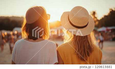 サンセットを背景にした親友同士の後ろ姿 サンセットを背景にした親友同士の後ろ姿 120613881