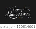 Happy anniversary calligraphy hand lettering isolated on black background. Hand drawn lettering design for birthday, wedding, anniversary celebration, poster, invitation or greeting card. 120614001