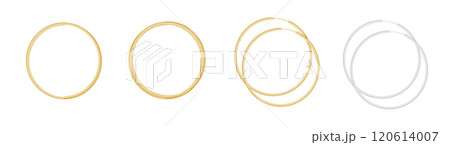 Golden circle frame set. Gold circles frames. Round shiny design element. Vector 120614007