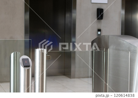 Security gate with card reader for office building access control system 120614838
