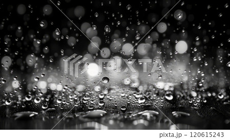 Black-and-white macro photography of water droplets in slow motion, with dramatic bokeh effect Black-and-white macro photography of water droplets in slow motion, with dramatic bokeh effect 120615243