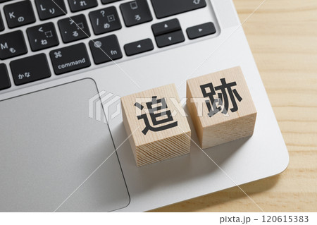 追跡と書かれた積み木のブロック 120615383