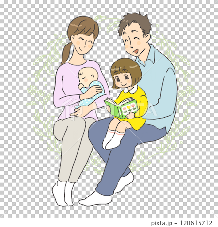 Illustration of a smiling and friendly family 120615712