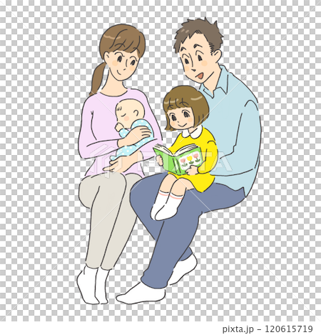 一個微笑和友好的家庭的插圖 一個微笑和友好的家庭的插圖 120615719