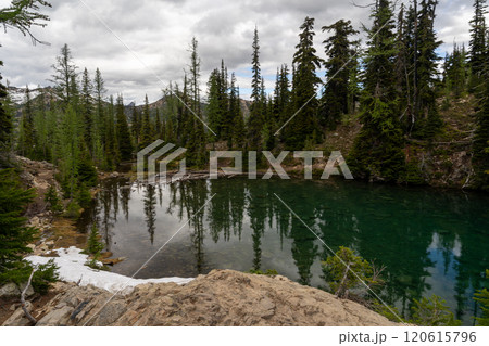 Snow-capped Mountains and Reflective Lake in a Stunning Alpine Landscape. Snow-capped Mountains and Reflective Lake in a Stunning Alpine Landscape. 120615796