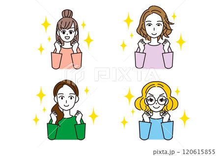 やる気満ち溢れた若い女性達のセットイラスト やる気満ち溢れた若い女性達のセットイラスト 120615855