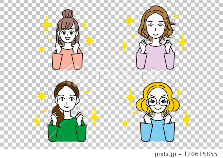 やる気満ち溢れた若い女性達のセットイラスト やる気満ち溢れた若い女性達のセットイラスト 120615855