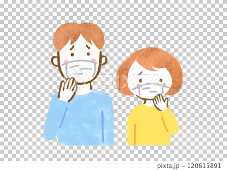体調不良でマスクをしている男女の上半身手描きイラスト 120615891