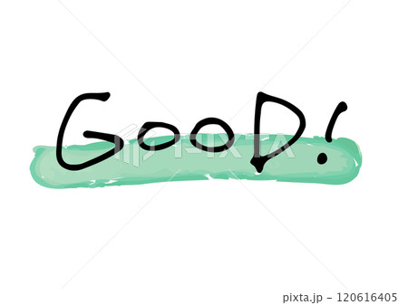 手書き文字素材。英語のメッセージ「GOOD!」 120616405