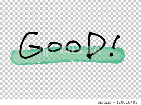 手書き文字素材。英語のメッセージ「GOOD!」 120616405