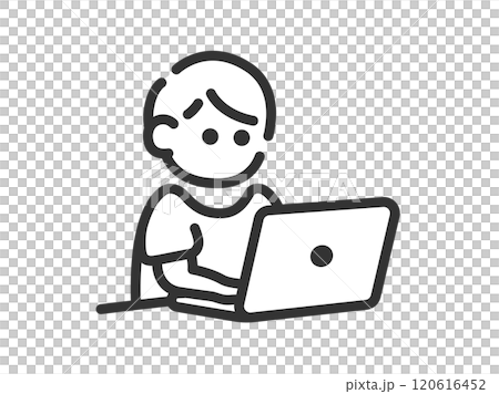 ノートパソコンを使う男性のアイコン(線画)のイラスト ノートパソコンを使う男性のアイコン(線画)のイラスト 120616452
