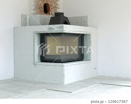 Fireplace under construction 120617367