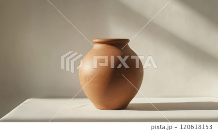 Close-up of a freshly shaped clay pot in natural light for art and craft design Close-up of a freshly shaped clay pot in natural light for art and craft design 120618153