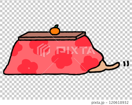 しっぽだけ出した猫がこたつで丸くなる絵 しっぽだけ出した猫がこたつで丸くなる絵 120618932