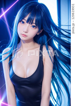 青い髪のミステリアスな美少女 120619931